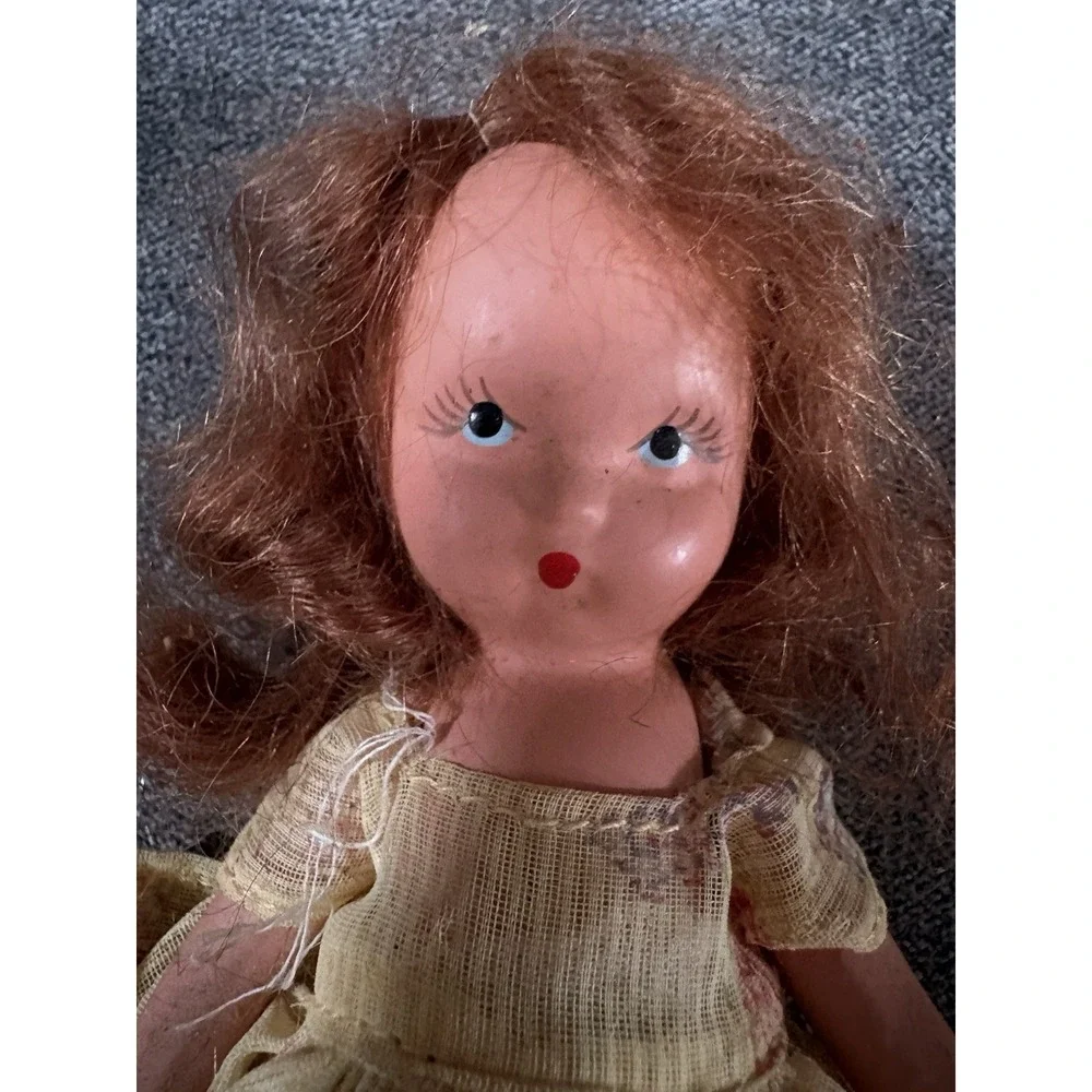 Vtg Nancy Ann Storybook Doll Ring Around A‎ Rosy 5.5 in Bisque Yellow Dress 159